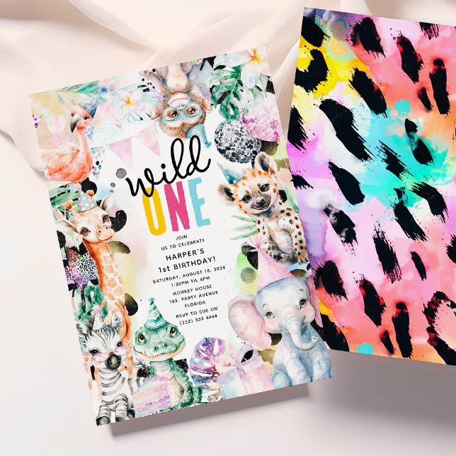 Vild ONE' Safari Animals Coola 1:a födelsedagen Inbjudningar (Skapare uppladdad)