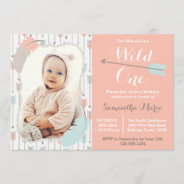 Vild One Tribal Girl First Birthday Rosa Photo Inbjudningar