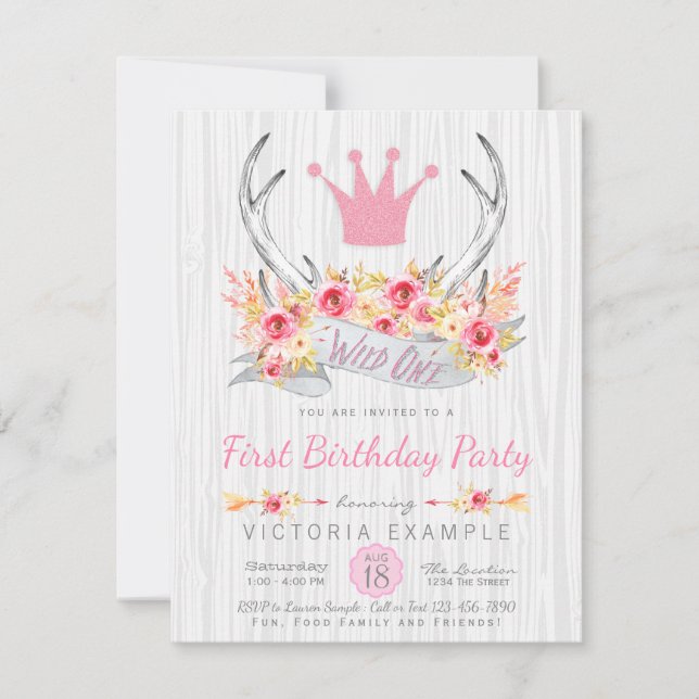 Vild One Tribal Hjorthorn Boho Prinsessa Inbjudan (Framsida)