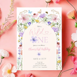 Vild One Wildblomme Blommigt Girl First Birthday Inbjudningar
