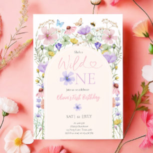 Vild One Wildblomme Blommigt Girl First Birthday Inbjudningar