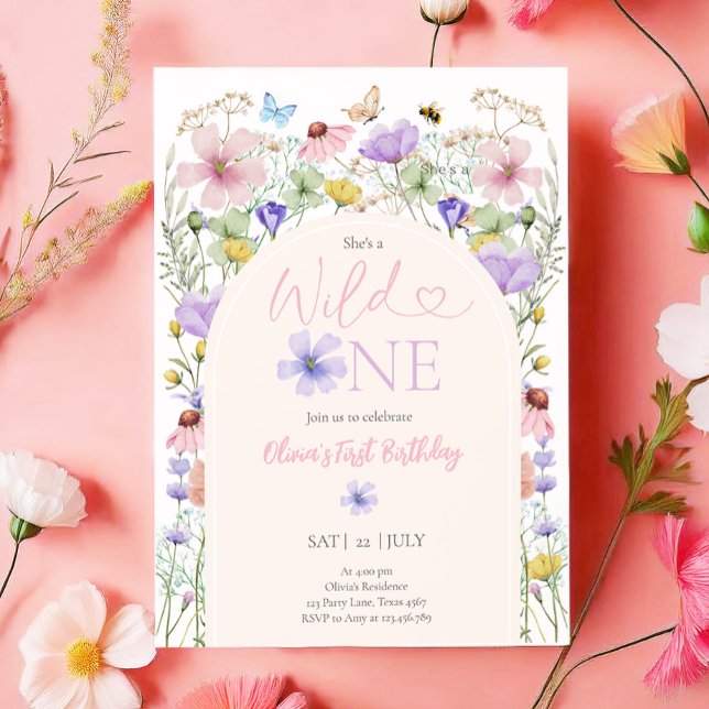Vild One Wildblomme Blommigt Girl First Birthday Inbjudningar (Skapare uppladdad)