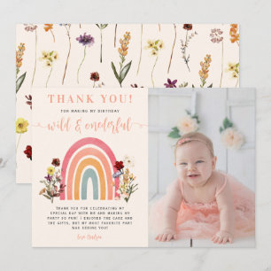 Vild Onederful WildblomRainbow Birthday Photo Tack Kort