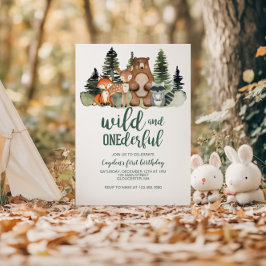 Vild Onederful Woodland Animal First Birthday Inbjudningar