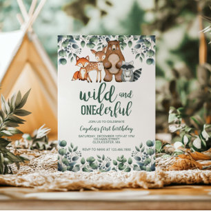 Vild Onederful Woodland Animal First Birthday Inbjudningar