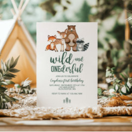 Vild Onederful Woodland Animal First Birthday Invi Inbjudningar