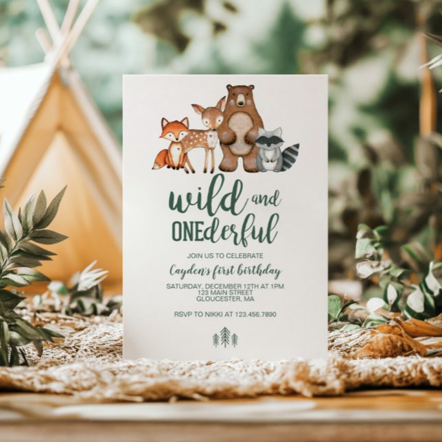 Vild Onederful Woodland Animal First Birthday Invi Inbjudningar (Skapare uppladdad)