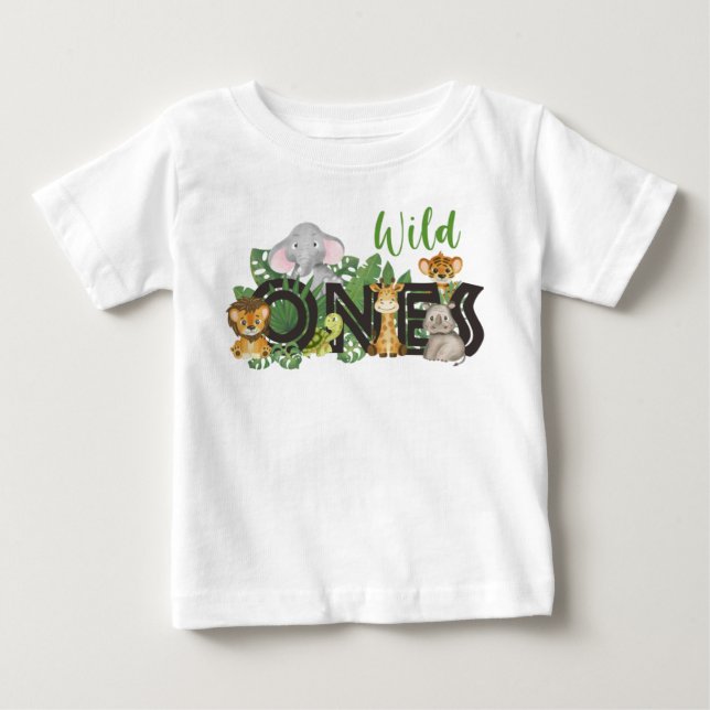 Vild Ones Jungle Safari Animals Birthday twillinga T Shirt (Framsida)