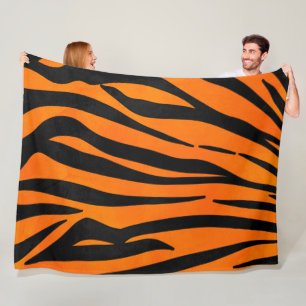 Vild Orange Black Tiger Rand Animal Print Fleecefilt