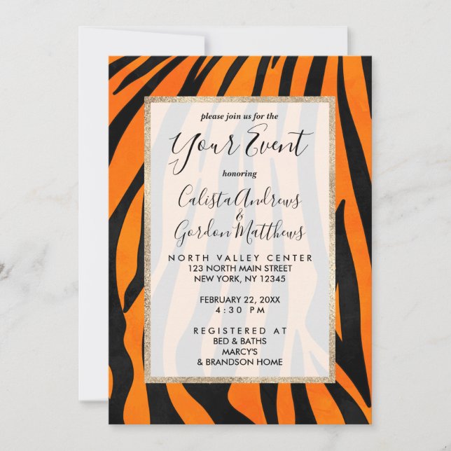 Vild Orange Black Tiger Rand Animal Print Inbjudningar (Framsida)