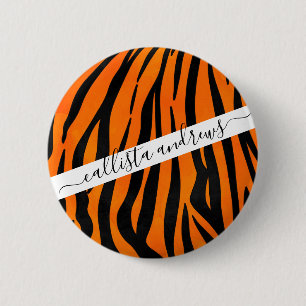 Vild Orange Black Tiger Rand Animal Print Knapp