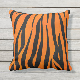 Vild Orange Black Tiger Rand Animal Print Kudde