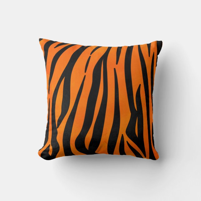 Vild Orange Black Tiger Rand Animal Print Kudde (Framsida)