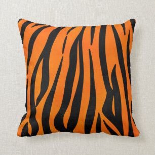 Vild Orange Black Tiger Rand Animal Print Kudde