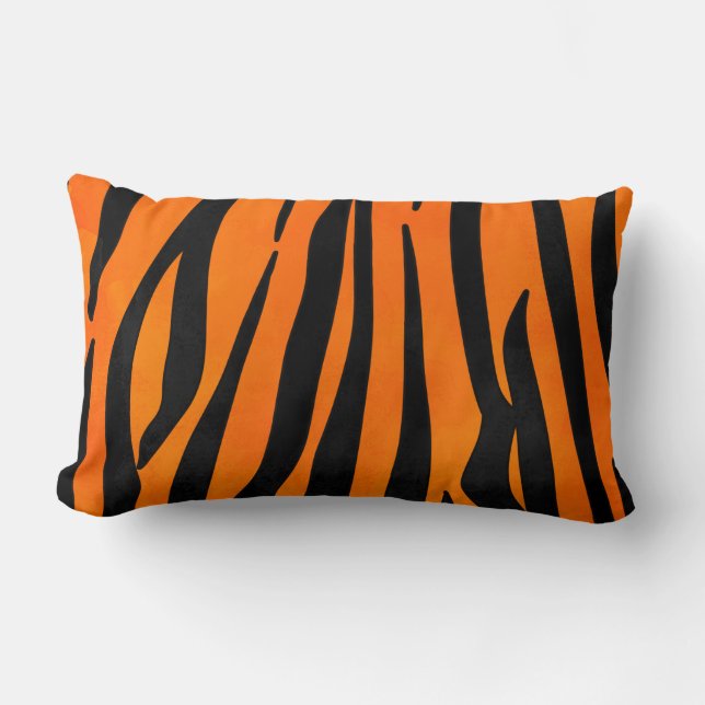 Vild Orange Black Tiger Rand Animal Print Lumbarkudde (Framsida)