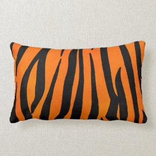 Vild Orange Black Tiger Rand Animal Print Lumbarkudde