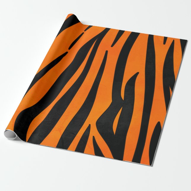Vild Orange Black Tiger Rand Animal Print Presentpapper (Utrullad)