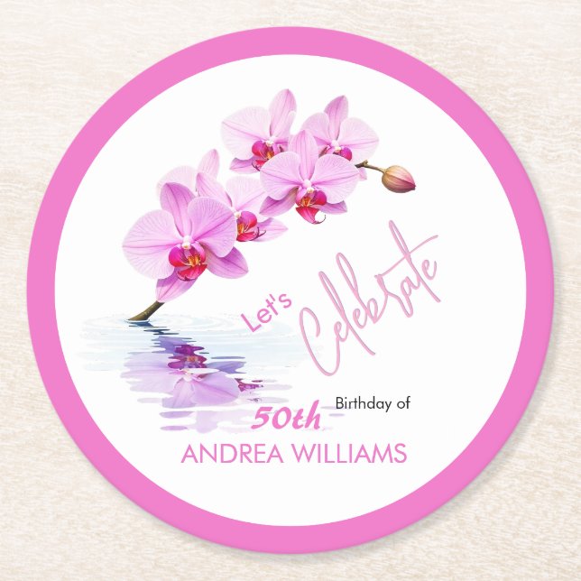 Vild Orchid Flower Blommar 50: e födelsedagen Unde Underlägg Papper Rund (Framsidan)