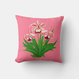 Vild Orchids - Coral Rosa Orchids och Foliage Kudde