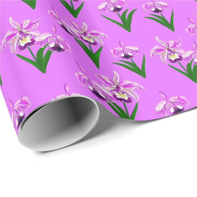 Vild Orchids - Light Lila Orchids and Foliage Presentpapper (Rullad Hörn)