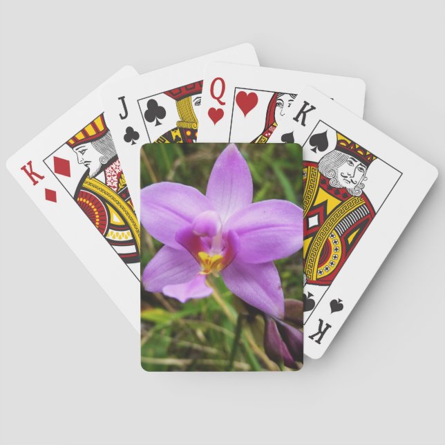 Vild orkidé lila tropisk blomma casinokort (Baksidan)