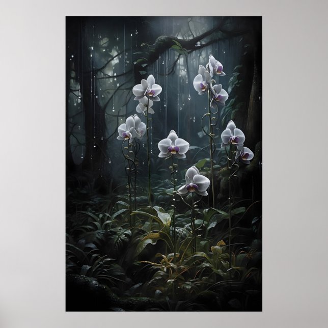 Vild orkidé skogs tryck, Mörk Academia gotisk Poster (Framsidan)