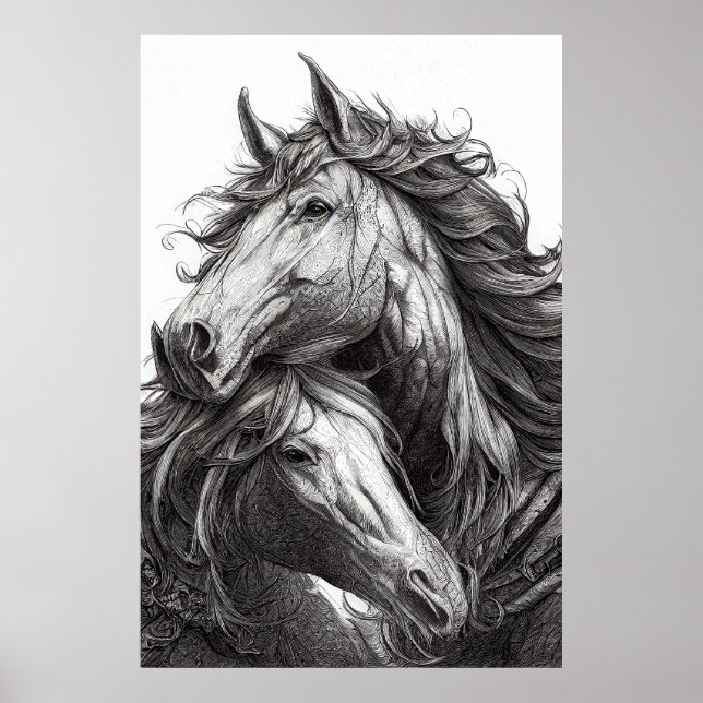 Vild på häst - djurart Illustration Line Epic Poster (Framsidan)