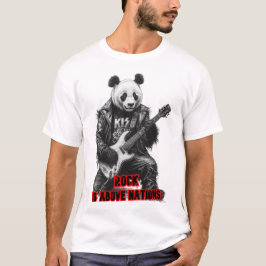 Vild panda spelar Rock & Roll på en svart T Shirt