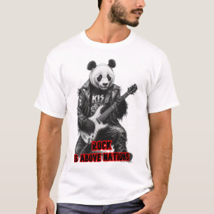 Vild panda spelar Rock & Roll på en svart T Shirt