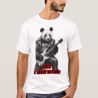 Vild panda spelar Rock & Roll på en svart T Shirt
