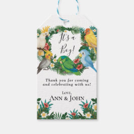 Vild Parrots Tropical exotic Greenery Baby Shower Presentetikett