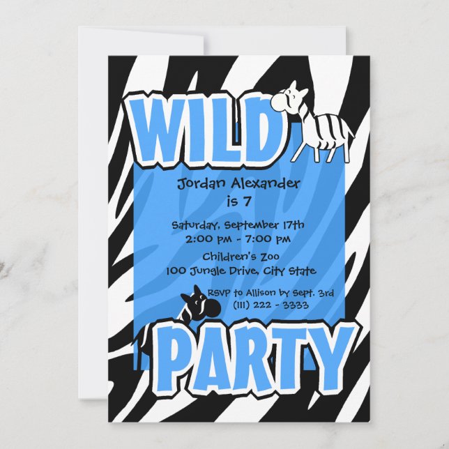 Vild Party / Blue Zebra Inbjudningar (Framsida)