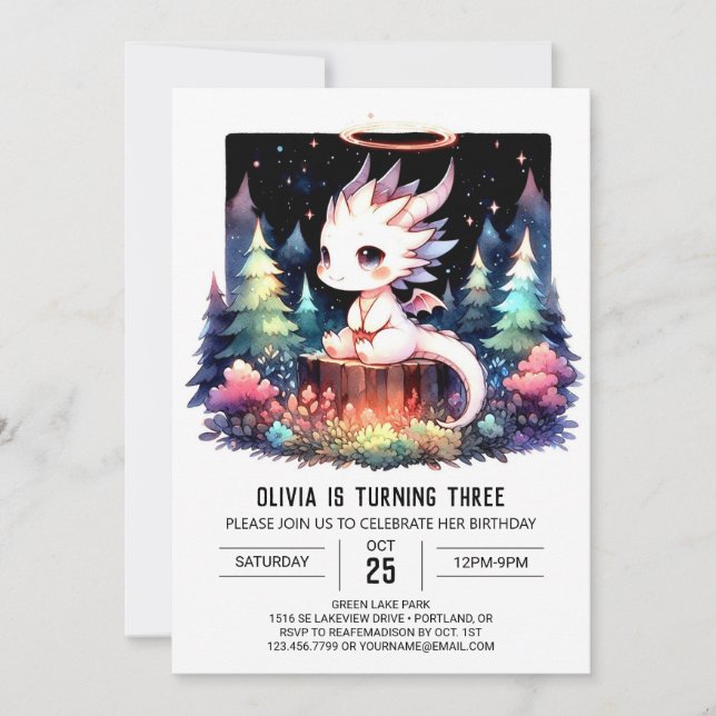 Vild Pastel Dragon Birthday Inbjudningar (Framsida)