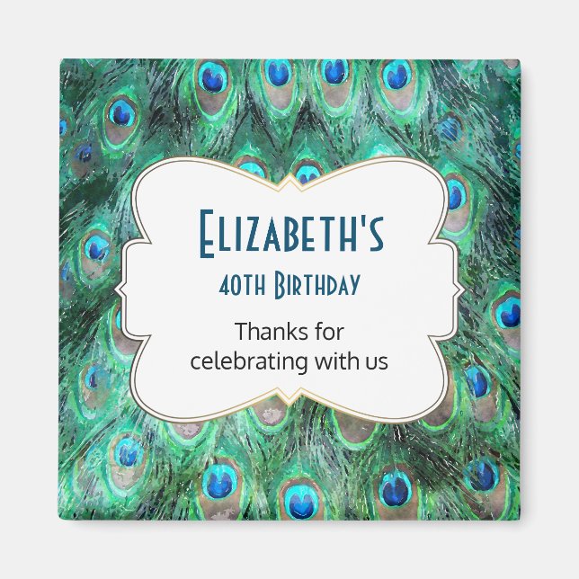 Vild Peacock Feathers Personlig Birthday Favor Magnet (Framsidan)
