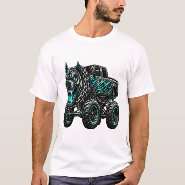 Vild Pitbull Monster Truck T Shirt (Framsida)