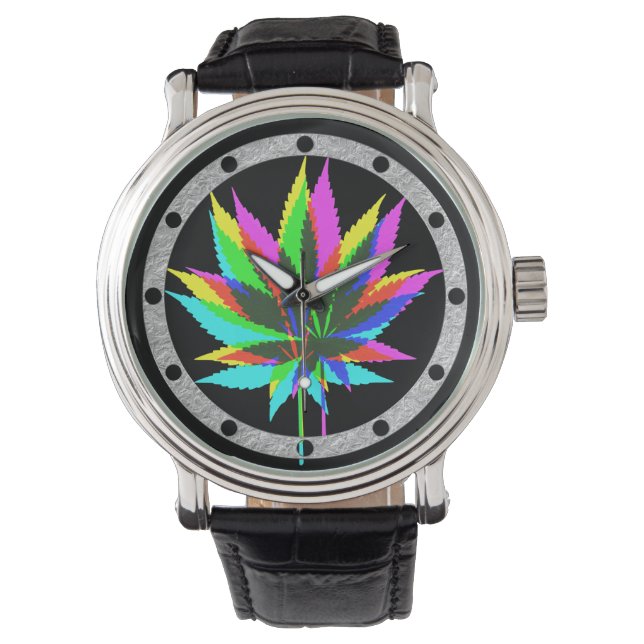 Vild Plant Blad - neon färgad + dina idéer Armbandsur (Framsida)