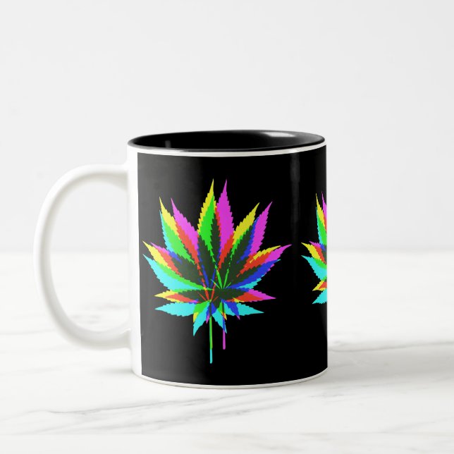 Vild Plant Blad - neon färgad + dina idéer Två-Tonad Mugg (Vänster)