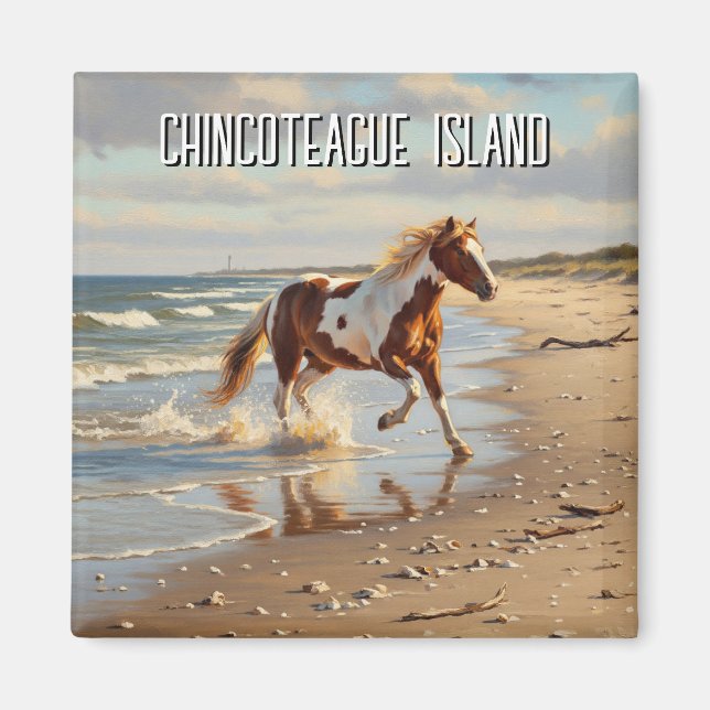 Vild Pony i Chincoteague Island Virginia Travel Magnet (Framsidan)