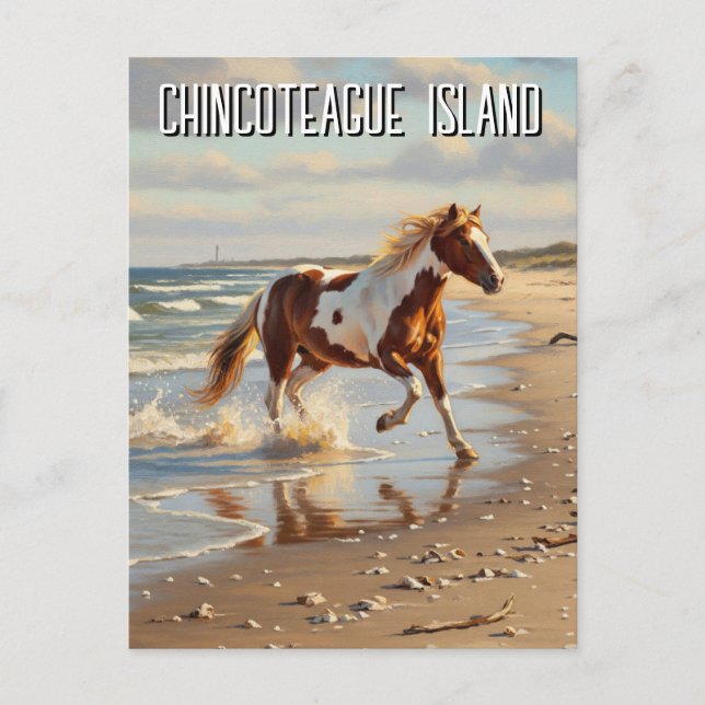 Vild Pony i Chincoteague Island Virginia Travel Vykort (Framsida)