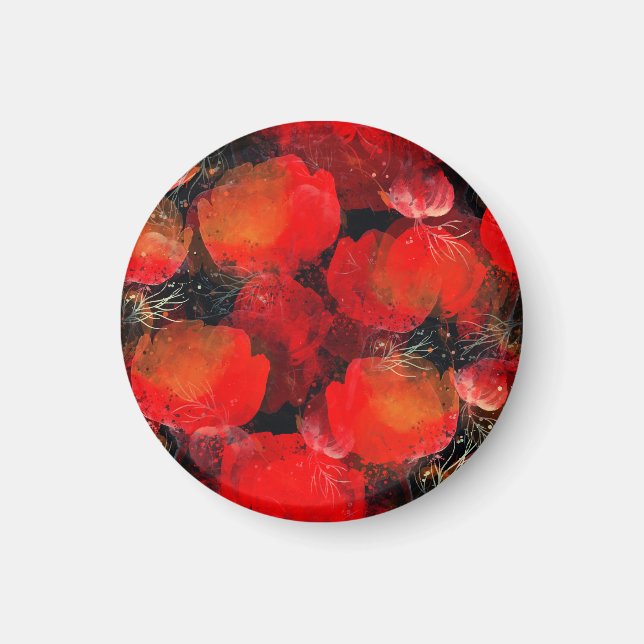 Vild Poppies Watercolor Digital Teckning Magnet (Framsidan)