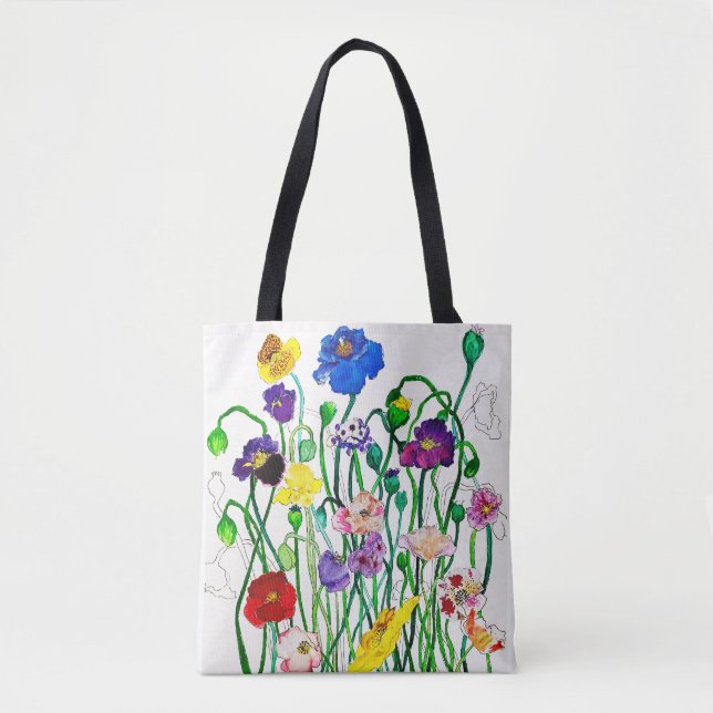 Vild Poppy Tote Bag Tygkasse (Framsida)