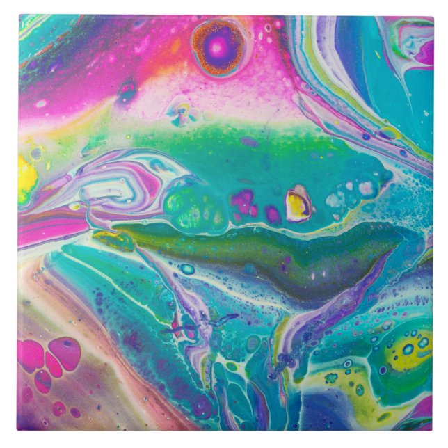 Vild Psychedelic Acrylic Pour Art Kakelplatta (Framsidan)