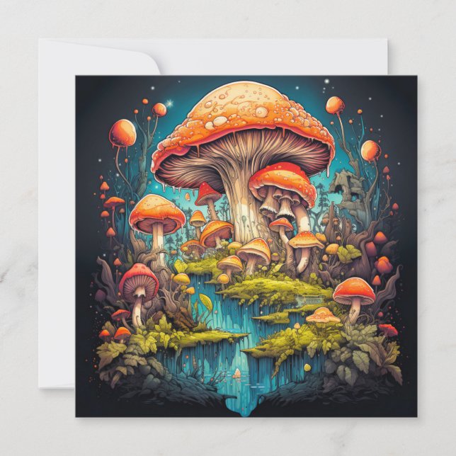 Vild Psychedelic Mushroom Forest Art Kort (Framsida)