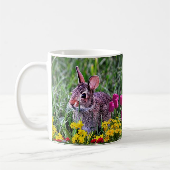 Vild Rabbit och Rosa Tulips Vår Season Kaffemugg (Vänster)