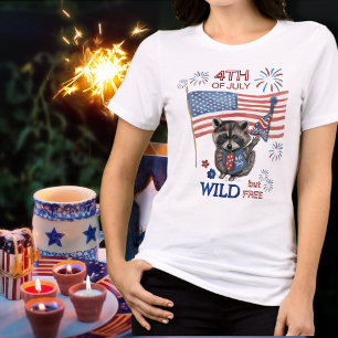 Vild Raccoon Girl 4:e juli T-Shirt