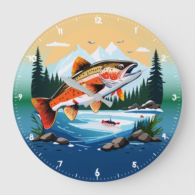 Vild Rainbow Trout Rocky Mountain Stream Clock Stor Klocka (Framsida)