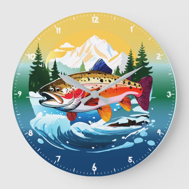 Vild Rainbow Trout Rocky Mountain Stream Clock Stor Klocka (Framsida)