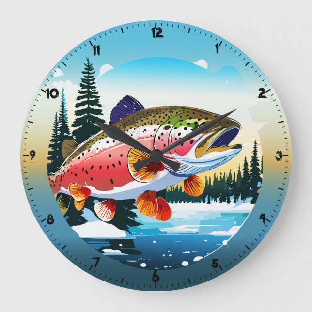 Vild Rainbow Trout Rocky Mountain Stream Clock Stor Klocka (Framsida)