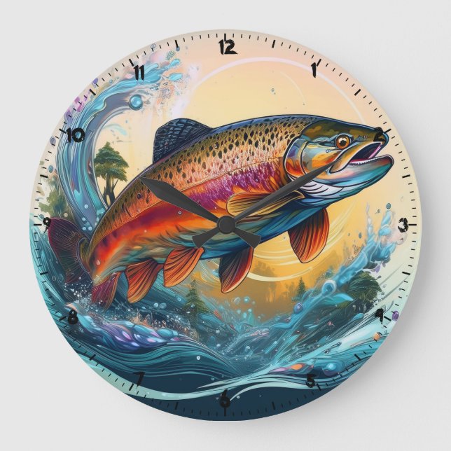 Vild Rainbow Trout Rocky Mountain Stream Clock Stor Klocka (Framsida)