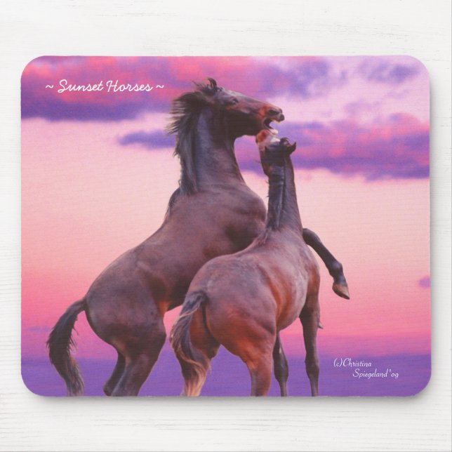 Vild Rearing Stallions Horses Sunrise Mousepad Musmatta (Framsidan)